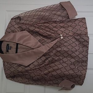 R&M Richards Sequined Diamond Layered Blazer Size 12 Beige White